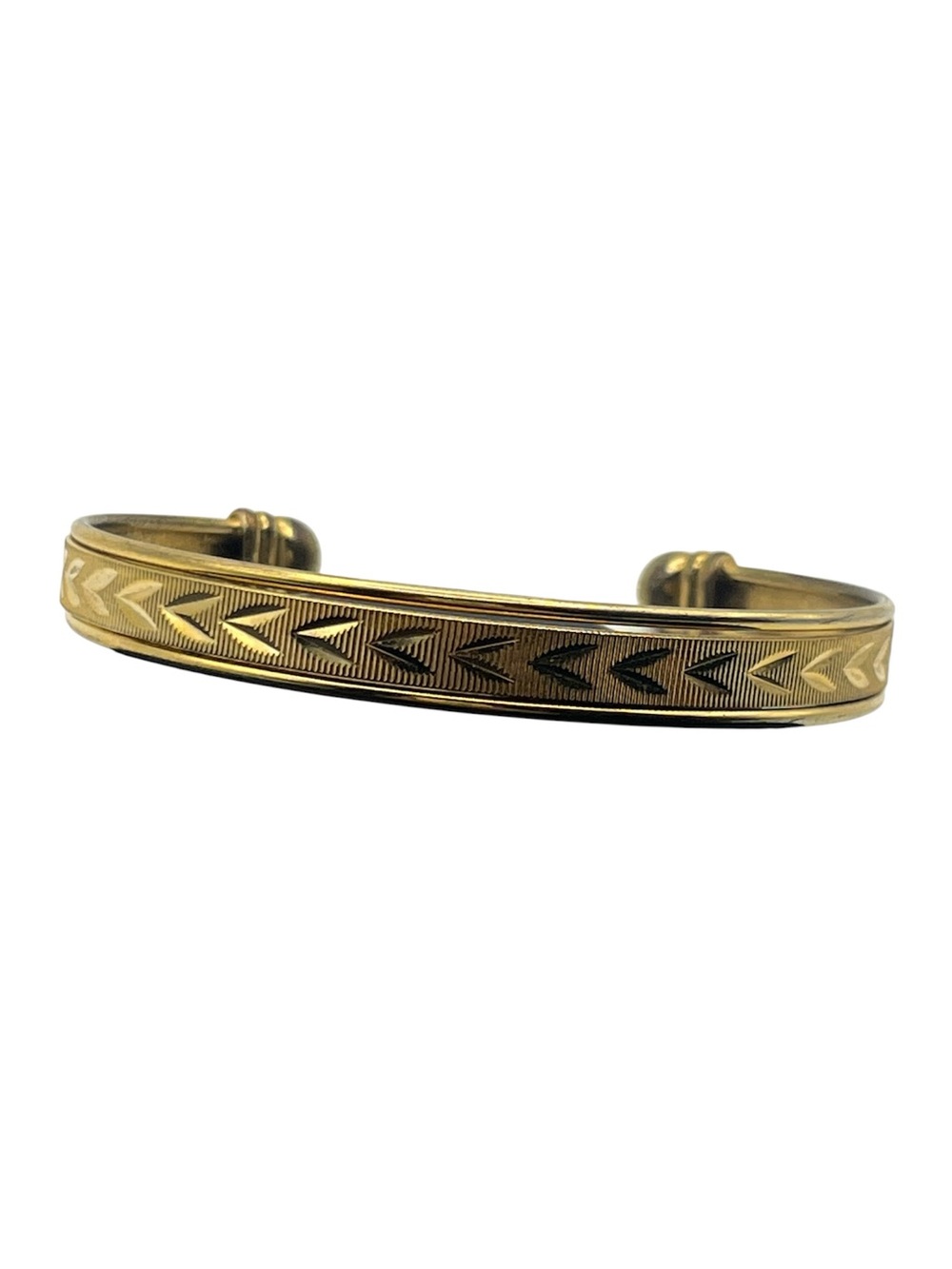 Gold tone etched diamond cut design vintage cuff bracelet